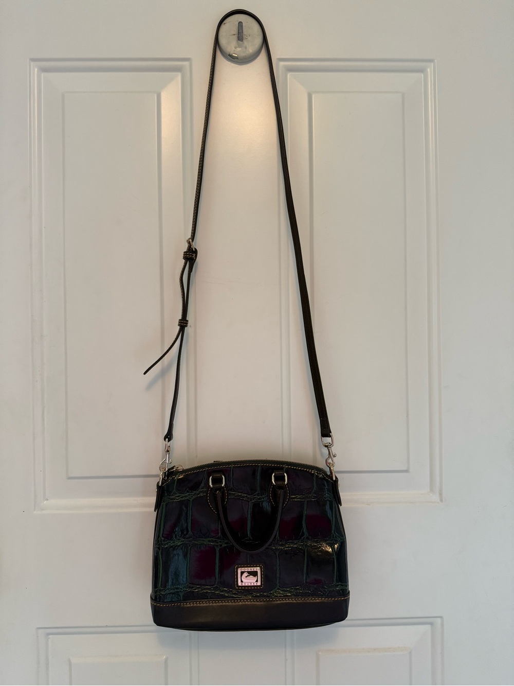 Dooney & Bourke Green Croc-Embossed Leather mini Dillen Satchel Dark Brown Trim - Picture 3 of 16